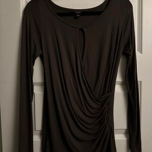 Ann Taylor Black Draped Long Sleeve Blouse